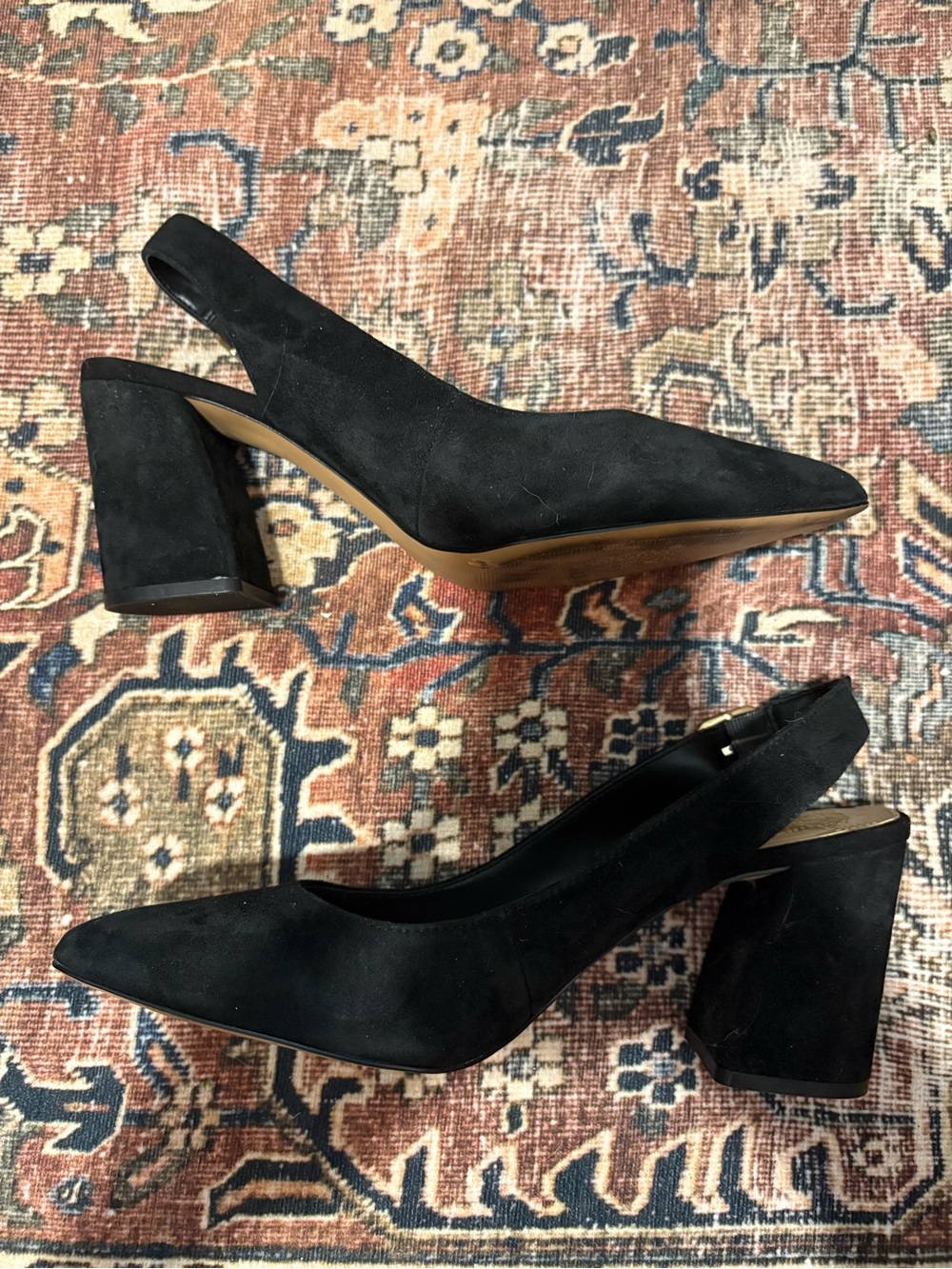 Classic Black Suede Slingback Block Heel Pumps - Picture 4 of 6